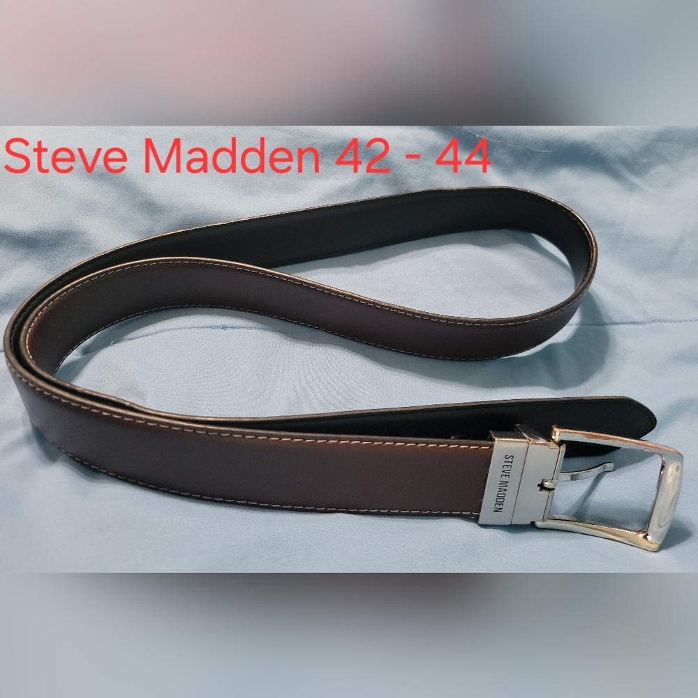Steve Madden Black/Brown Leather Womens Belt with Silver Buckle